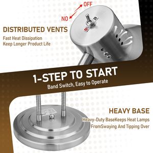 Lampada Riscaldante Commerciale per Alimenti 500W 110V in Acciaio Inossidabile Argento, Verticale a Doppia Testa per Mantenimento Calore - Product Image 2