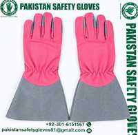 Gants de sécurité en cuir du Pakistan, résistants aux coupures, pour le jardinage, avec manchette, rose et gris, ambidextres, à enfiler