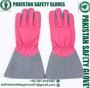 Guantes de seguridad de Pakistán, de cuero, para jardinería, resistentes a cortes, con puño tipo guanteleta, rosa y gris, ambidiestros, de fácil colocación. - Product Image 2