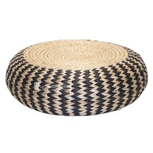 Handwoven Eco-Friendly Water Hyacinth Pouf Ottoman <b>Stool</b> with Linen Upholstery-Home Furniture for Living Room & <b>Bedroom</b> Decor - Product Image 2