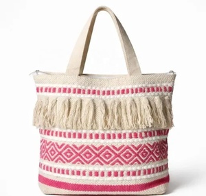 Bohemian Cotton <b>Tote</b> <b>Bag</b> <b>With</b> Tassel Geometric Pattern <b>Zip</b> Closure Women's Beach Handbag Casual Large Capacity Ready to ship - Product Image 1
