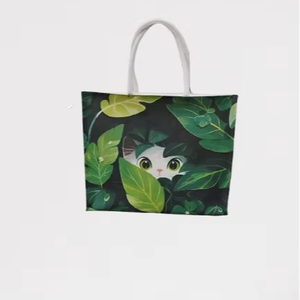 Bolsa de Lona de Algodón con Estampados de Animales, Cierre de Cremallera, Asa de Cinta de Algodón, Logotipo Personalizado, para Playa, Aire Libre, Compras, Estilo Urbano - Product Image 1