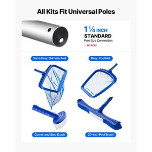 Kit di Pulizia per Piscine Interrate/Fuori Terra 4-in-1 con Testine Spazzola Staccabili da 20 e 5,5 Pollici, 2 Accessori per la Pulizia della Piscina - Product Image 2