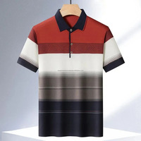 Polo décontracté à manches courtes pour hommes T-Shirt décontracté d'été à manches courtes Tops Stripe Printed Button Polo Vêtements surdimensionnés