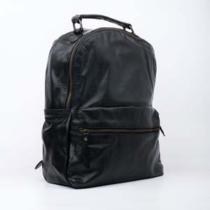 Black Genuine Leather Quilted Daypack with Adjustable Shoulder <b>Straps</b> and Zipper Closure Unisex <b>Backpack</b> for Leisure Activities - Product Image 4