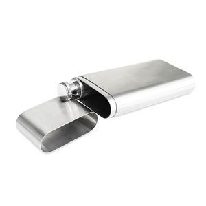 Tube de rangement portable en acier inoxydable brossé pour deux cigares avec gourde à whisky et conteneur à liqueur de 2 oz pour le voyage - Product Image 1