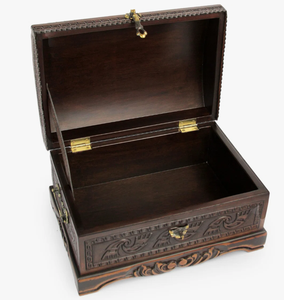 Coffret à trésors en bois sculpté de style vintage avec loquet en métal antique, boîte de rangement artisanale pour la décoration de la maison - Product Image 5