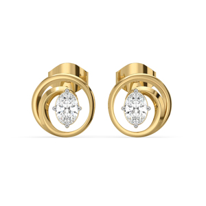 Boucles d'oreilles ovales en or jaune avec diamants, design géométrique minimaliste, pour femme, à porter au quotidien - Product Image 2