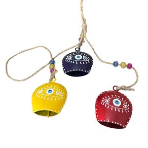 งานฝีมือทาจดาร์ กระดิ่งวัวทองเหลืองแบบอินเดียโบราณ-เครื่องรางป้องกันภัยรูปตาปีศาจ ของตกแต่งบ้านแปลกใหม่และสร้างสรรค์ IBL3 - Product Image 1