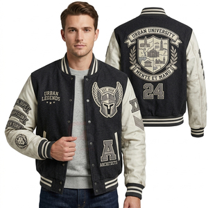Chaqueta universitaria personalizada OEM, chaqueta Letterman de lana gruesa y cuero, chaqueta bomber con parches de chenilla bordados, estilo urbano. - Product Image 6