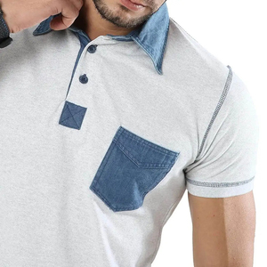 Polo de Manga Corta Blanco para Hombre con Bolsillo de Mezclilla, Tejido de Algodón, Corte Regular Informal - Product Image 5