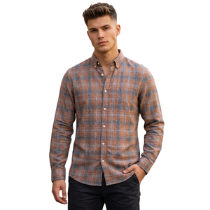 Brown <b>Blue</b> Plaid Men <b>Flannel</b> <b>Shirt</b> Long Sleeve Button Down Checkered Casual <b>Shirt</b> Soft Brushed Fabric Streetwear Wholesale - Product Image 1