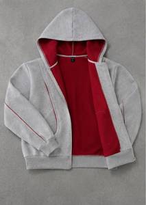 <b>Men's</b> Gray Hooded Pullover <b>Sweatshirt</b> with <b>Red</b> Lining 100% Cotton Fleece Oversized Fit Quick Dry Pockets Winter Casual Wear - Product Image 4