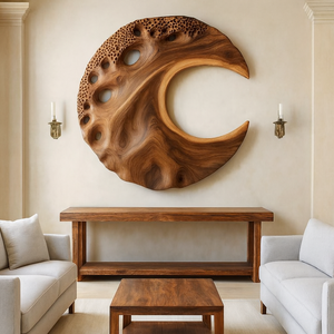 Sculpture murale ronde en bois artisanale Luxali, style Art Déco, écologique, durable, cadeau artistique pour l'inauguration d'une maison, pour le salon - Product Image 3