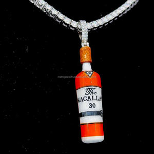 จี้เคลือบเย็นทำจากเงิน925สำหรับผู้ชายและผู้หญิงจี้ทรงขวดไวน์ทำจาก3D ฮิปฮอปสั่งทำได้ - Product Image 3