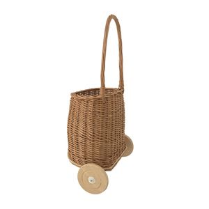 Children Wicker Shopping Trolley Kids Toys with Handle Wicker Shopping Cart <b>Willow</b> Shopping Trolley Wheels <b>Basket</b> Wholesale - Product Image 2