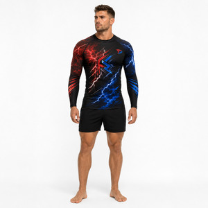 Chemise de sport pour homme à manches longues, protection anti-UV, imprimé intégral, motif éclairs rouges et bleus, séchage rapide, polyester - Product Image 3
