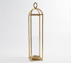 Modern Gold Metal <b>Lantern</b> Candle Holder <b>Set</b> with Glass Hurricane Inserts Decorative Tabletop Centerpiece for Home Wedding Party - Product Image 4
