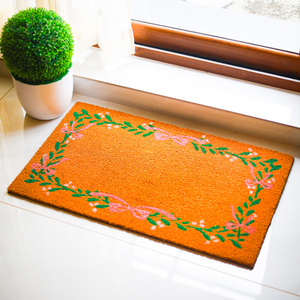 Coco Blossom Bow Printed Coir Doormat with PVC Backing Floral Border Design Natural Fiber Entrance <b>Mat</b> Anti <b>Slip</b> Door <b>Mat</b> - Product Image 1