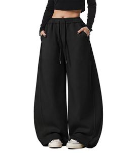 Women's Gray Wide Leg Baggy Sweatpants Mid Waist <b>Drawstring</b> Loose Fit Full Length Casual Cotton Pants Winter Wear <b>Trousers</b> - Product Image 6