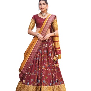 Dernier Designer Dola Soie Imprimé Et Feuille Travail Lehenga Choli Par Fab Zone - Product Image 1