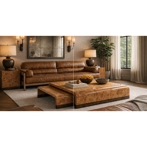 Sofá Moderno de Cuero Color Bronceado, Diseño Minimalista con Estructura de Madera Sólida, Sofá de Lujo para Sala de Estar, Muebles de Estilo Contemporáneo - Product Image 2