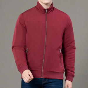 <b>Men's</b> Solid Color Fleece Bomber <b>Jacket</b> Stand Collar Zipper Closure Casual Autumn Wear Regular Fit Slim Style - Product Image 1