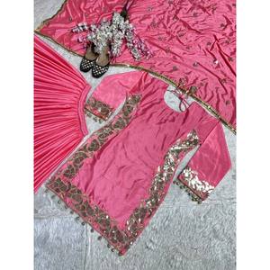 Ensemble de costumes de soirée pour femmes de créateur avec haut de travail à broderie lourde-Plazzo et Dupatta pour les occasions spéciales - Product Image 4
