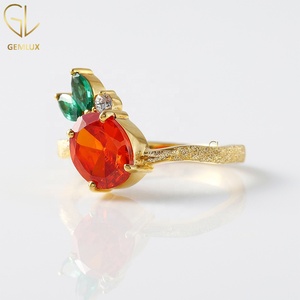 Bague inspirée des fruits, bague en moissanite de style ananas à coupe ovale orange, bague en or 18 carats, bague en diamant vert à coupe marquise - Product Image 2