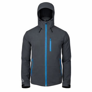 Chaqueta Softshell con Capucha Gris Oscuro, Cierre Completo, Resistente al Viento, Impermeable y Transpirable, con Cierres Impermeables - Product Image 1