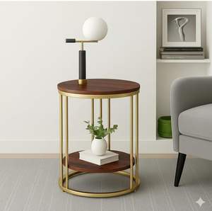 Magnifique table d'appoint traditionnelle antique de luxe, écologique et durable, avec cadre en métal doré, table basse à 2 niveaux, table gigogne pour le salon - Product Image 2