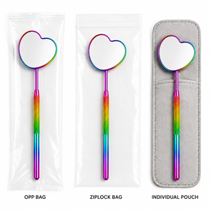 กระจกมือถือรูปหัวใจ ขยาย 3 เท่า กรอบโลหะ ด้านเดียว ผิวสัมผัสสีรุ้ง - Product Image 6