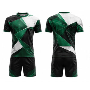 Ensemble de maillot et short de football pour homme, vert, noir et blanc, sublimation, polyester respirant, uniforme de football pour adulte - Product Image 1