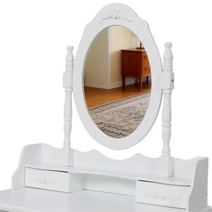 Tocador de Maquillaje de Madera Blanco Princesa con 4 Cajones, Taburete Acolchado y Espejo para Dormitorio de Niñas - Product Image 6