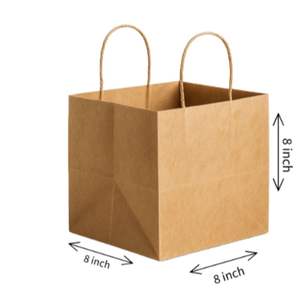 Bolsas Cuadradas de Papel Kraft Marrón con Asa Retorcida de 8x8x8 Pulgadas para Aperitivos y Empaque de Eventos, Precio de Exportación - Product Image 3