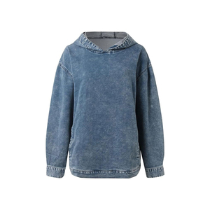 Sudadera con capucha informal de invierno para mujer, lavado ácido, con logo personalizado, tejida, de corte holgado y hombros caídos, al por mayor - Product Image 3