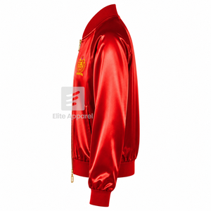 Veste en satin respirant personnalisée NSPDK Sorority avec logo brodé sur le devant, rouge et or, manches longues, pour femme - Product Image 4
