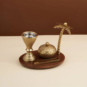 Luxury Arabic Bakhoor <b>Burner</b> Set Wooden Base Metal Incense Holder Crescent Stand Oud <b>Burner</b> Gift Decor Middle Eastern Aromatic - Product Image 2