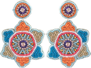 Boucles d'oreilles pendantes tendance 2025 brodées à la main avec perles de rocaille, motif floral multicolore, bijoux de fête unisexe - Product Image 3