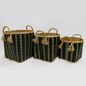 Paniers de rangement tissés à la main en feuilles de palmier avec poignées en corde, récipients en osier écologiques pour la maison et la cuisine - Product Image 2