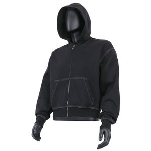 Sweat-shirts à capuche zippés tendance pour hommes, en coton épais, coupe oversize, avec surpiqûres contrastées et épaules tombantes - Product Image 2