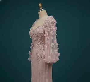 Elegante Vestido de Noche Largo con Cuentas y Mangas Transparentes, Fabricante Mayorista, Diseño Personalizado, Vestidos Completamente Hechos a Mano con Cuentas - Product Image 3