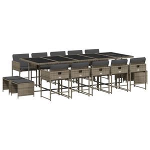 Juego de comedor de patio de ratán polivinílico gris de 15 piezas con cojines Juegos de jardín - Product Image 2