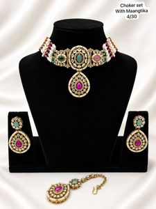 Conjunto de Collar y Pendientes Clásicos de Latón Chapado en Oro para Mujer, con Moissanita Verde y Perlas, Joyería para Boda o Compromiso - Product Image 4