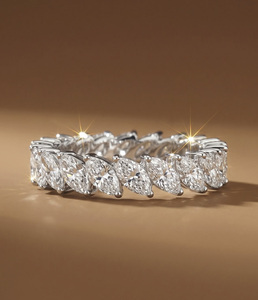 Anillo de Eternidad con Corte Marquesa para Mujer, Diamante Cultivado en Laboratorio, Moissanita, Chapado en Oro de 14K sobre Plata, Anillo de Boda de Lujo, Regalo de Aniversario - Product Image 1