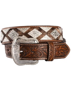 Cinturón de piel auténtica de vaca Estilo Vintage para hombre y mujer estilo occidental con grabado floral y hebilla de plástico - Product Image 1