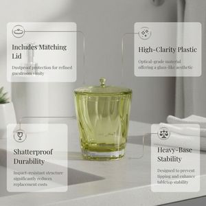 [Holar] Taiwan Made Modern Olive Green <b>Acrylic</b> Bathroom <b>Storage</b> Canister Pattern Cotton Pad Organizer with Lid - Product Image 3