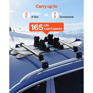 Porte-skis universel pour toit de voiture, support pour 6 paires de skis, 4 snowboards, 2 cannes à pêche, compatible avec la plupart des barres transversales à fentes, inclus - Product Image 2