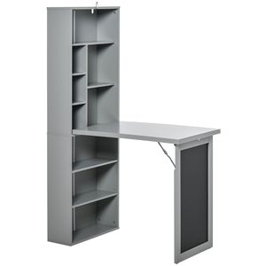 Tavolo per Laptop Multifunzione Grigio, Scrivania Pieghevole da Parete con Lavagna e Mensola Laterale per Postazione Ufficio - Product Image 1