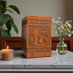 Wooden Urn Floral Carved <b>Ashes</b> <b>Keepsake</b> Box Memorial Cremation Urn Adult Flower Pattern Funeral Supply - Product Image 2
